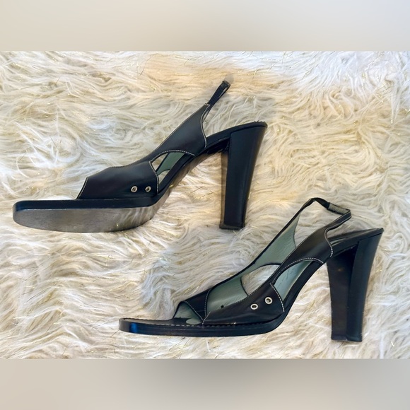 Sigerson Morrison Vintage Black Leather Slingback Heels Size 10 Made In Italy - Picture 1 of 7